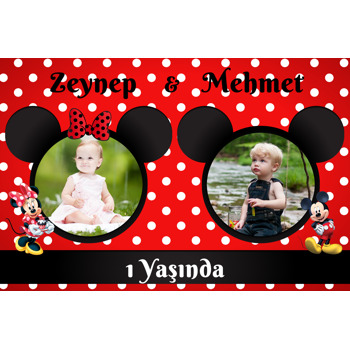 Mickey İle Minnie Mouse İkiz Temalı Doğum Günü Magnet