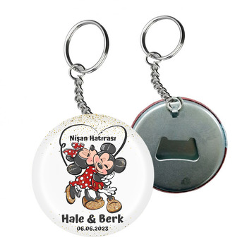 Mickey ile Minnie Mouse ve Kalp Kuyruklar Temalı Arkası Açacak Anahtarlık