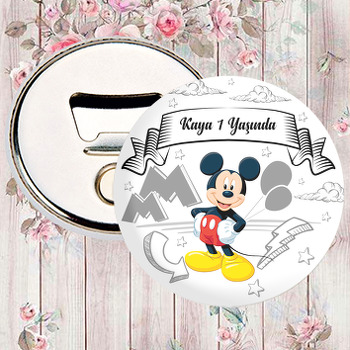 Mickey Mouse Gri Çizgisel Fon Temalı Magnet Açacak