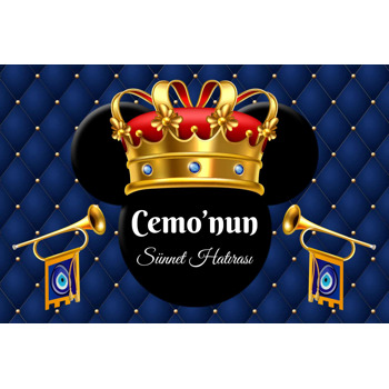 Mickey Mouse ile Kırmızı Gold Kral Tacı Lacivert Fon Temalı Sünnet Magnet
