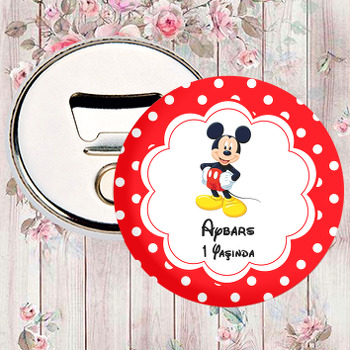 Mickey Mouse Kırmızı Fon Beyaz Puantiye Temalı Magnet Açacak