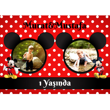 Mickey Mouse Kırmızı Fonda İkiz Temalı Doğum Günü Amerikan Servis