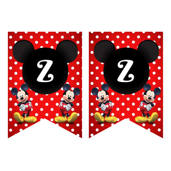 Mickey Mouse Kırmızı Fonda İkiz Temalı Flama Banner