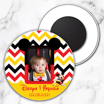 Mickey Mouse Sarı Temalı Daire Plastik Magnet