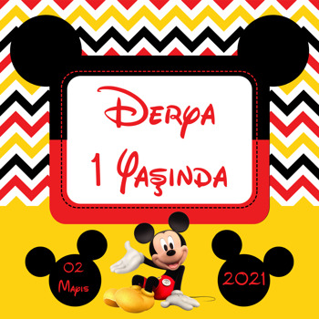 Mickey Mouse Sarı Temalı Kare Doğum Günü Parti Afiş