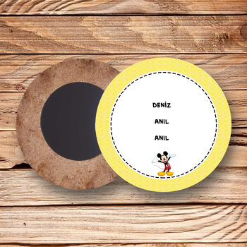 Mickey Mouse Temalı Ahşap Daire Magnet