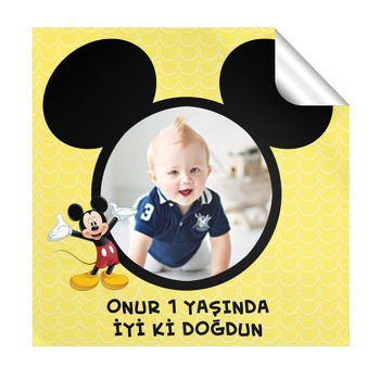 Mickey Mouse Temalı Doğum Günü  Kare Etiket