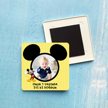 Mickey Mouse Temalı Doğum Günü Plastik Kare Magnet