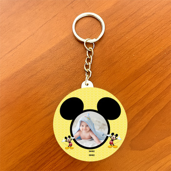 Mickey Mouse Temalı Resimli Daire Plastik Anahtarlık