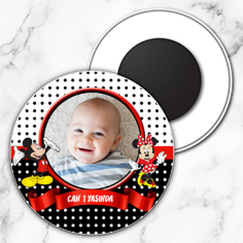 Mickey Mouse  Temalı Resimli Daire Plastik Magnet