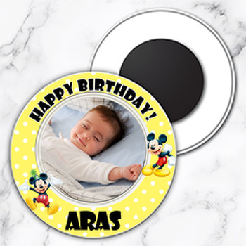 Mickey Mouselu Daire Plastik Magnet