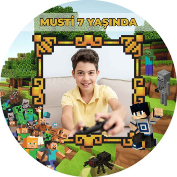 Minecraft Dünyası Temalı Daire Plastik Doğum Günü Anahtarlık