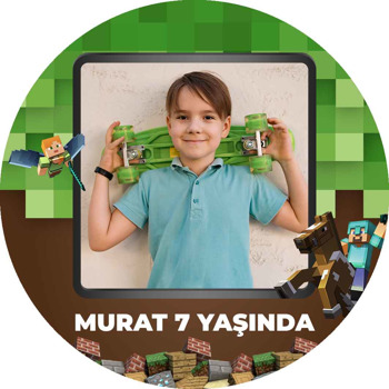 Minecraft Pixel Fon Temalı Akrilik Daire Magnet