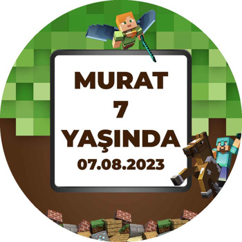 Minecraft Pixel Fon Temalı Akrilik Daire Magnet