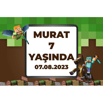 Minecraft Pixel Fon Temalı Doğum Günü Afiş