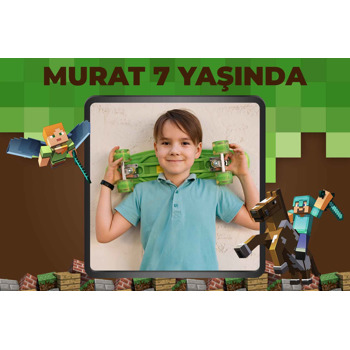 Minecraft Pixel Fon Temalı Doğum Günü Afiş