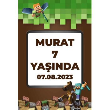 Minecraft Pixel Fon Temalı Doğum Günü Afiş