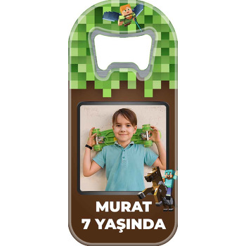 Minecraft Pixel Fon Temalı Resimli Uzun Doğum Günü Magnet Açacak