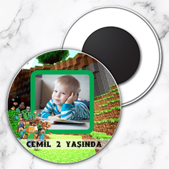 Minecraft Temalı Daire Plastik Magnet