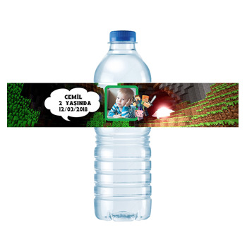 Minecraft Temalı Su Şişesi Etiketi