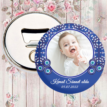 Minik Çiçekli Çini Desen ile Nazarlıklı Sünnet Temalı Magnet Açacak