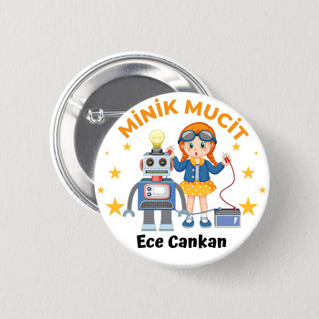 Minik Kız Mucit Temalı İğneli Buton Rozet