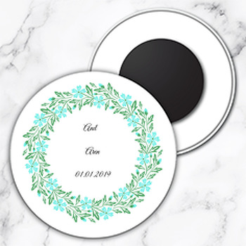 Minik Turkuaz Çiçek Temalı Söz Nişan Nikah Daire Plastik Magnet