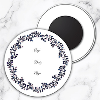 Minik Yapraklar Temalı Söz Nişan Nikah Daire Plastik Magnet