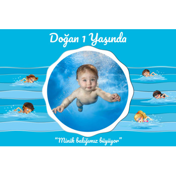 Minik Yüzücü Temalı Doğum Günü Afiş