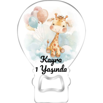 Minik Zürafa ile Balonlar Temalı Balon Ahşap Magnet 