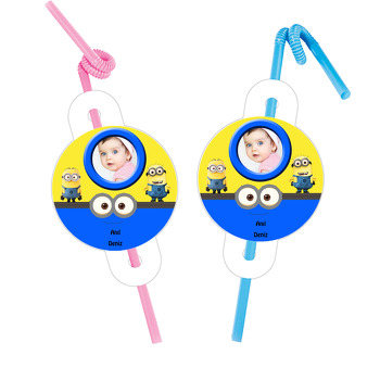 Minion Temalı Resimli Pipet ve Kartı