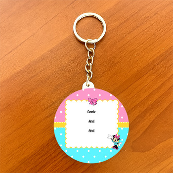 Minnie Mouse 2 Temalı Daire Plastik Anahtarlık