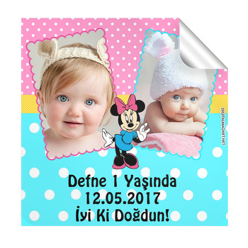 Minnie Mouse 2 Temalı Doğum Günü  Kare Etiket
