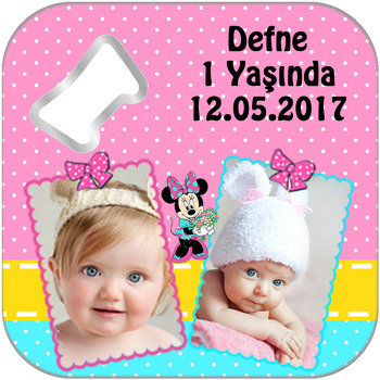 Minnie Mouse 2 Temalı Kare Magnet Açacak