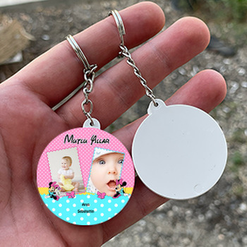 Minnie Mouse 2 Temalı Resimli Daire Plastik Anahtarlık