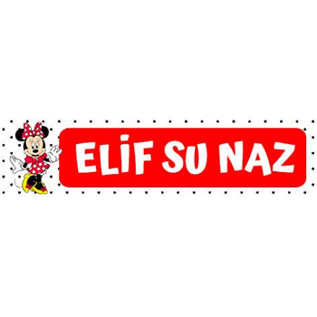 Minnie Mouse ile Puantiyeli Beyaz Fon Temalı Kalem Etiketi