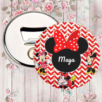 Minnie Mouse ile Zigzag Kırmızı Fon Temalı Magnet Açacak