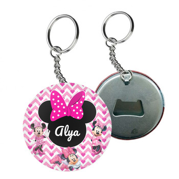 Minnie Mouse ile Zigzag Pembe Fon Temalı Arkası Açacak Anahtarlık
