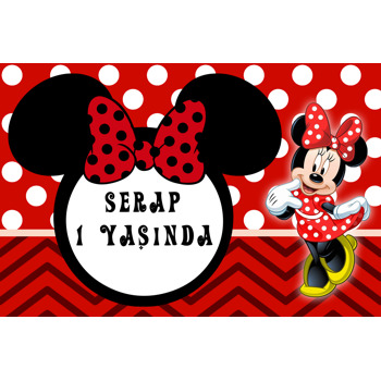 Minnie Mouse Kırmızı Puantiye ve Zigzag Temalı Doğum Günü Afiş