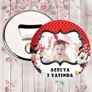 Minnie Mouse Siyah Çerçeve ile Kırmızı Beyaz Fon Temalı Magnet Açacak