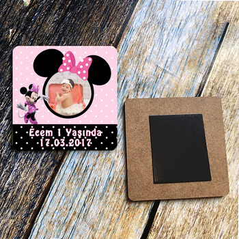 Minnie Mouse Temalı Kare Ahşap Magnet