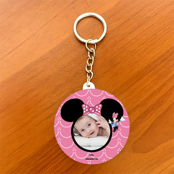 Minnie Mouse Temalı Resimli Daire Plastik Anahtarlık