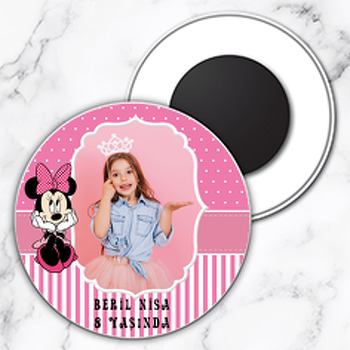 Minnie Mouse Temalı Resimli Daire Plastik Magnet