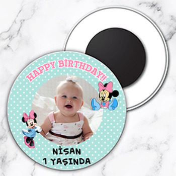 Minnie Mouselu Daire Plastik Magnet