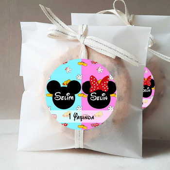 Minnie ve Mickey Mouse Temalı İkiz Parti Süs Sticker