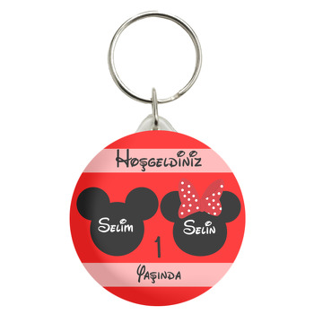 Minnie ve Mickey Mouse Temalı Kırmızı İkiz Anahtarlık