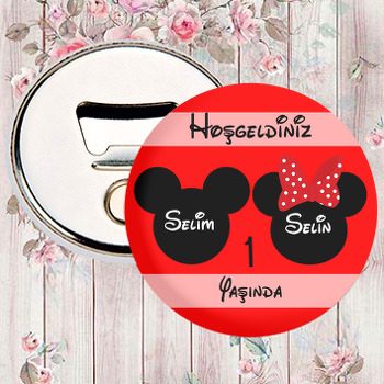 Minnie ve Mickey Mouse Temalı Kırmızı İkiz Magnet Açacak