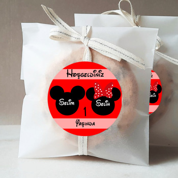 Minnie ve Mickey Mouse Temalı Kırmızı İkiz Sticker