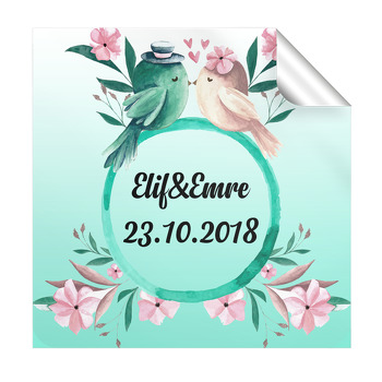 Mint Yeşili Zeminli Söz Nişan Nikah Kare Etiket
