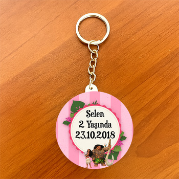 Moana Pink Temalı Daire Plastik Anahtarlık